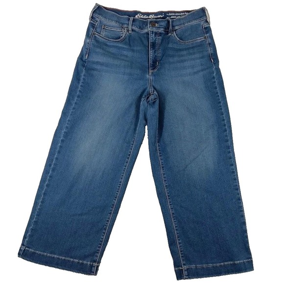 Eddie Bauer Denim - Eddie Bauer Jeans Womens 14 Blue Slightly Curvy High Rise Wide Leg Crop Stretch